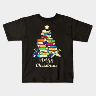 Cute christmas library tree gift librarian and book Kids T-Shirt